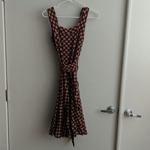 Belted Polkadot A-Line Dress with Pockets
